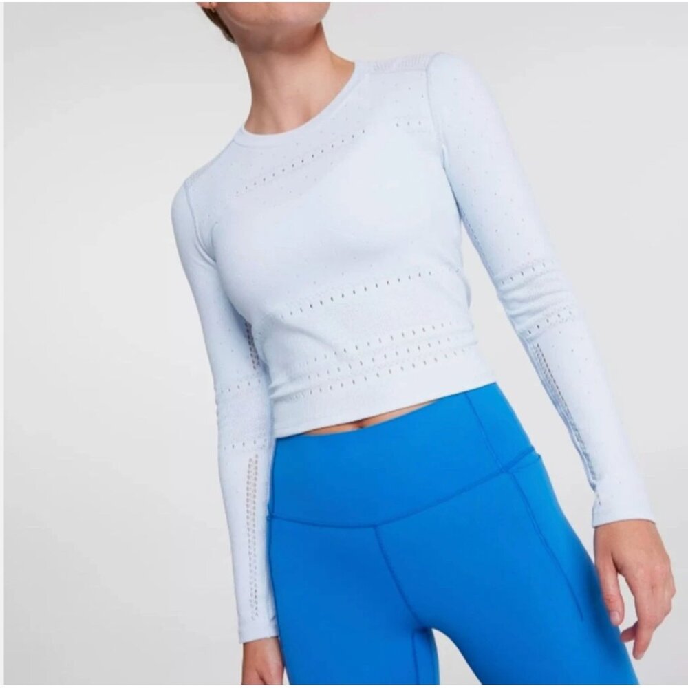 Calia By Carrie Underwood Light Blue Pointelle Seamless Long Sleeve Top size xs